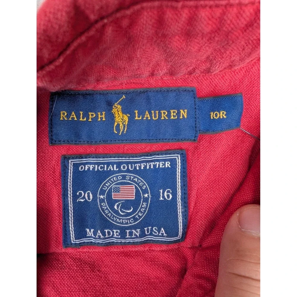 Ralph‎ Lauren Shirt Womens 10 Red 2016 US Paralympic Team USA Back Button Down